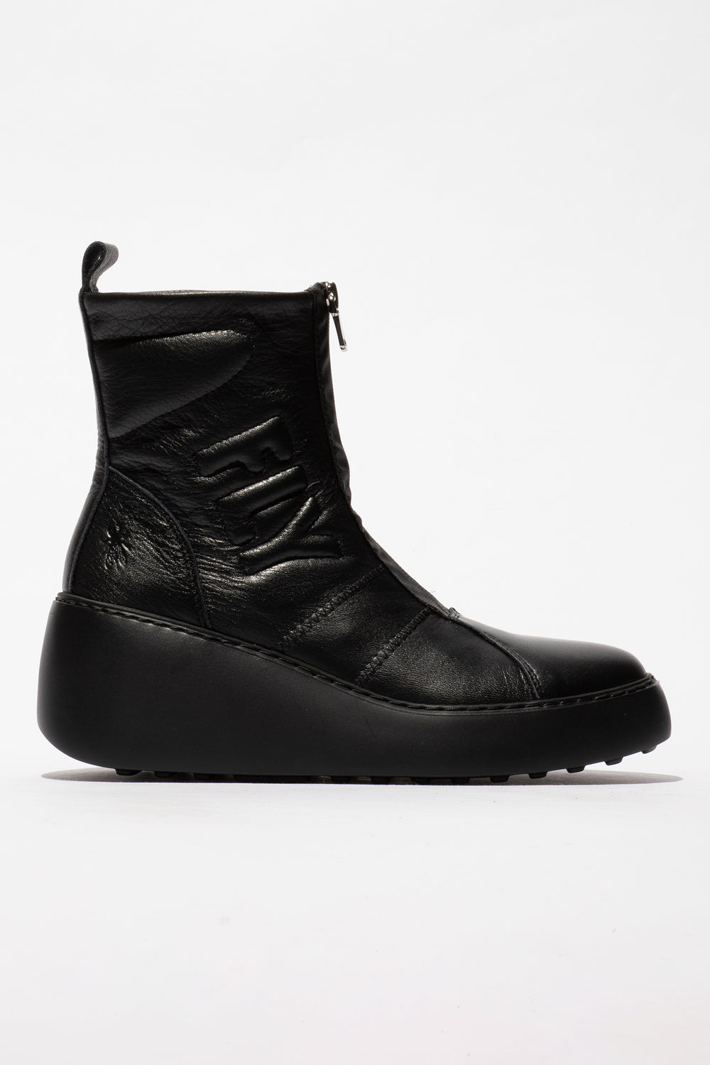 Black ankle boot on a white background