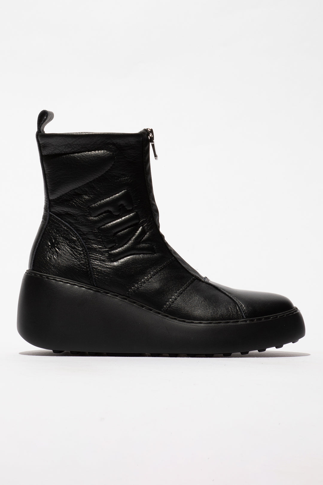 Black ankle boot on a white background