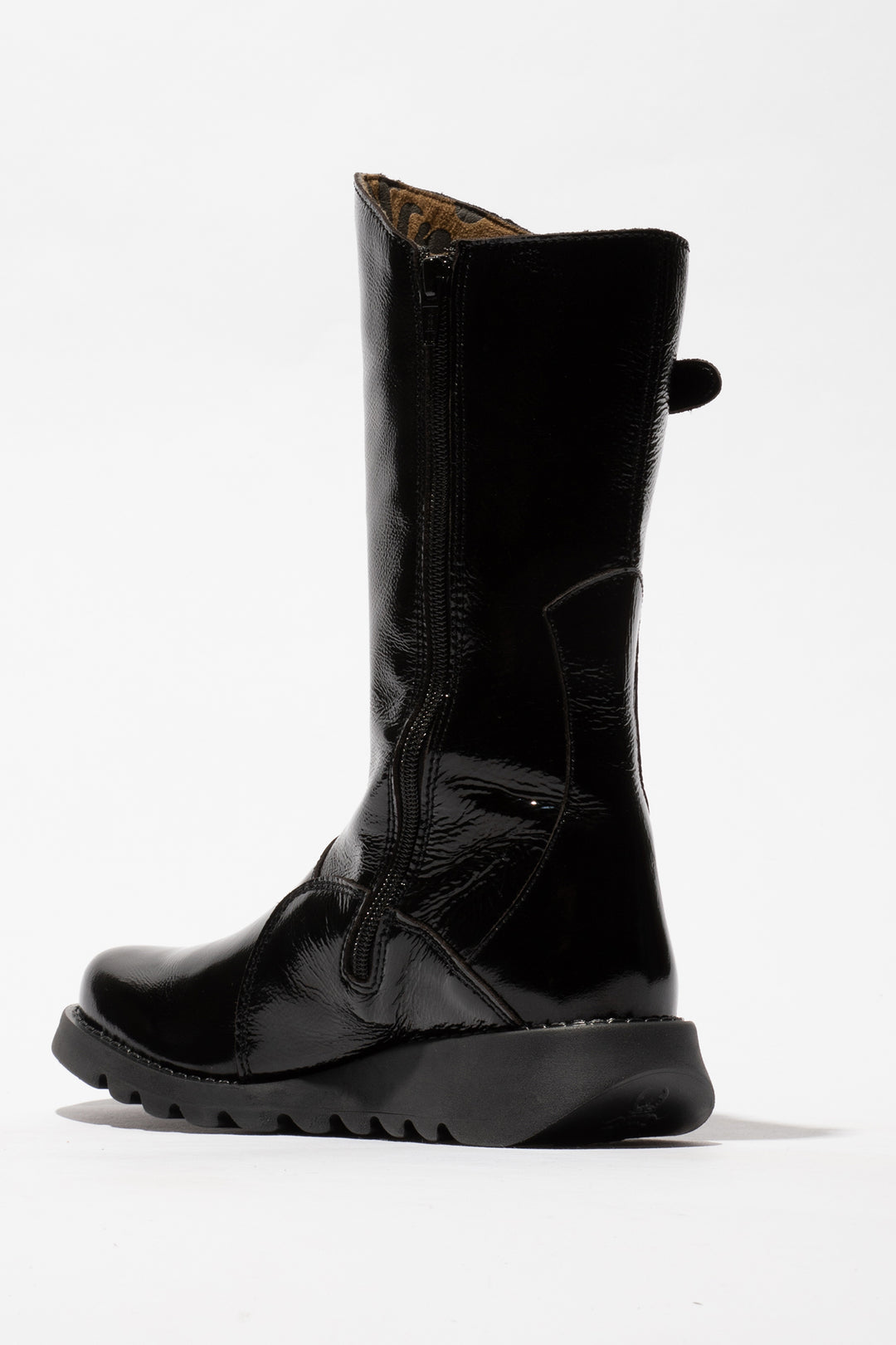 Black leather boot on a white background