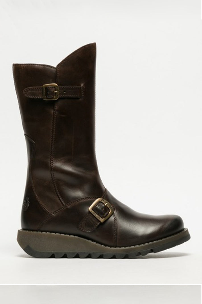 Fly London Mes 2 Rug Brown Leather Calf-Length Boots P142913004, side view