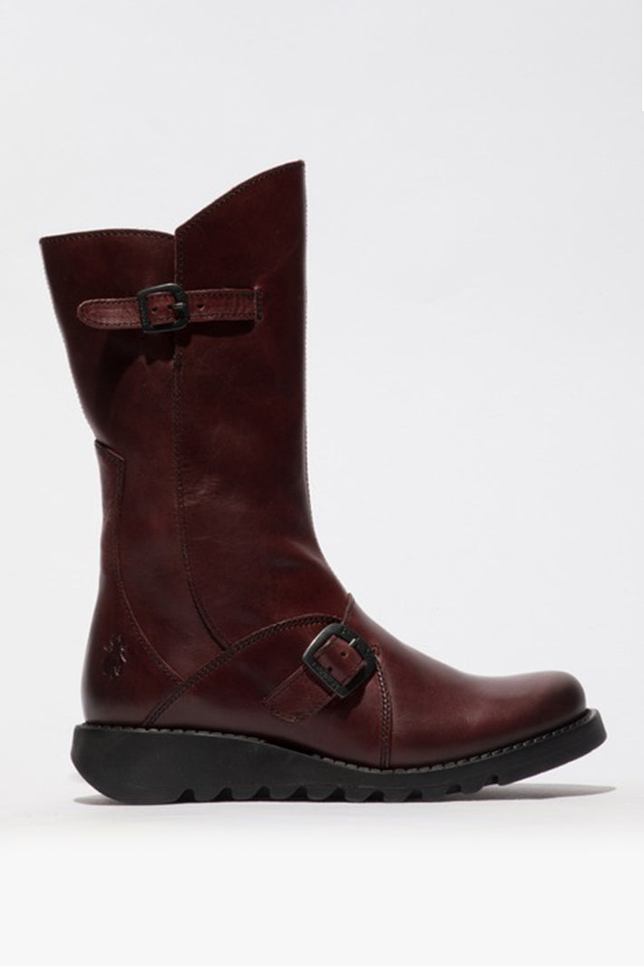 Fly London Mes 2 Rug Wine Red Leather Calf-Length Boots P142913032, side view