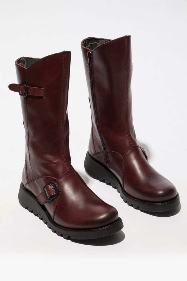 Fly London Mes 2 Rug Wine Red Leather Calf-Length Boots P142913032, pair from the front