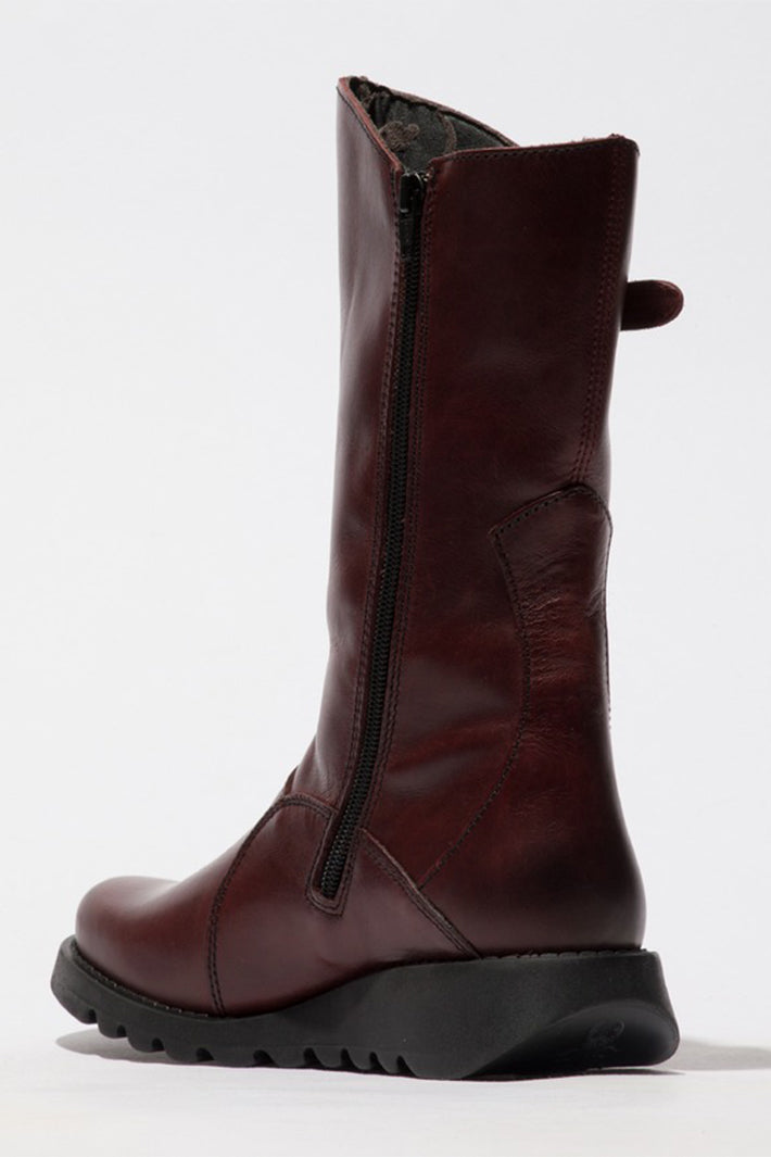 Fly London Mes 2 Rug Wine Red Leather Calf-Length Boots P142913032, inside view showing the zip