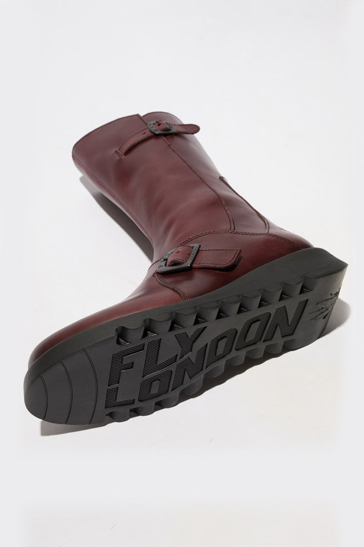 Fly London Mes 2 Rug Wine Red Leather Calf-Length Boots P142913032, sole view