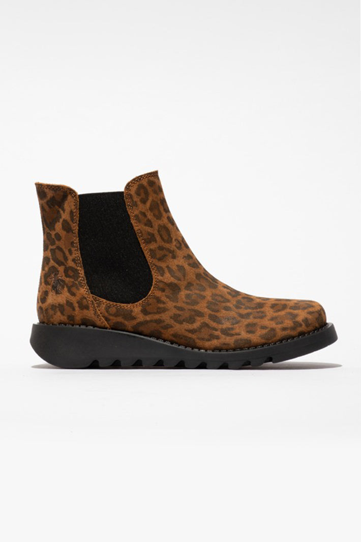 Fly London Salv Camel Brown Leopard Print Suede Ankle Boots P143195124, side view