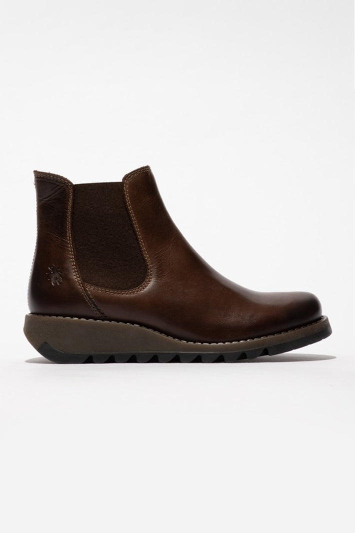 Fly London Salv Dark Brown Leather Boots P143195001, side view