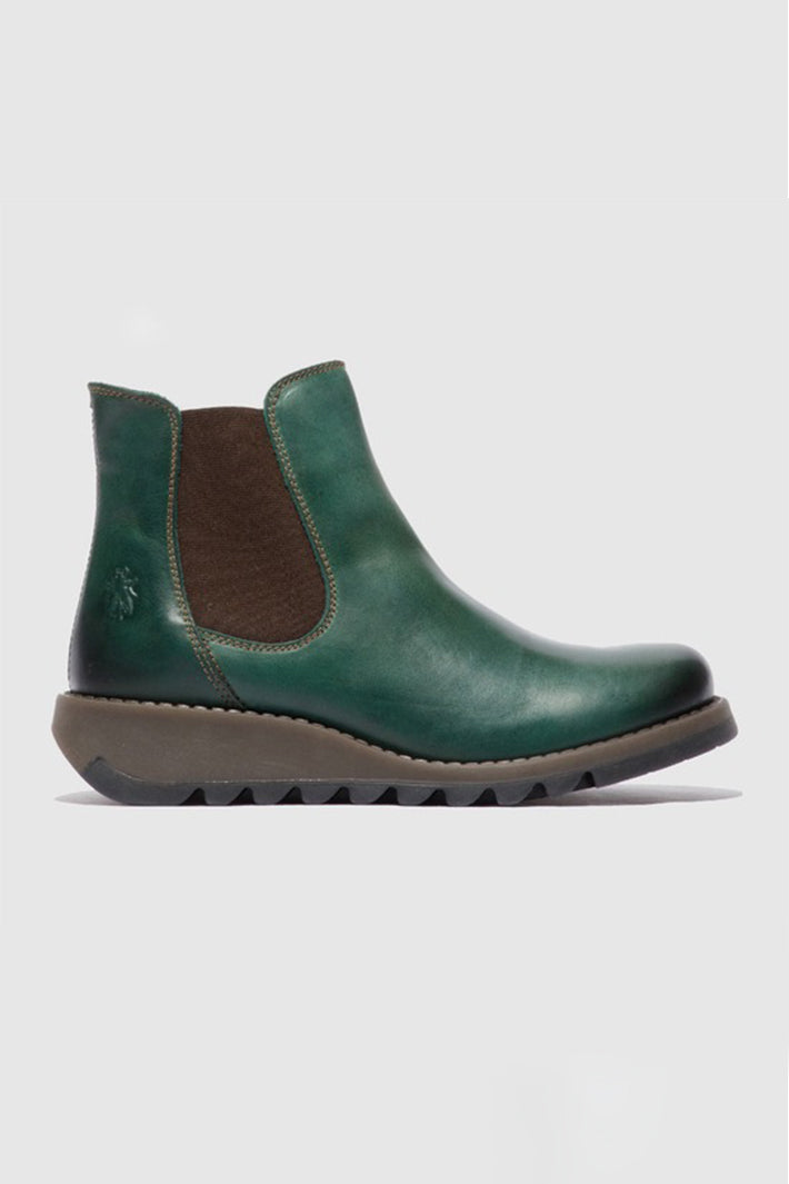 Fly London Salv Petrol Green Leather Ankle Boots P143195006, side view
