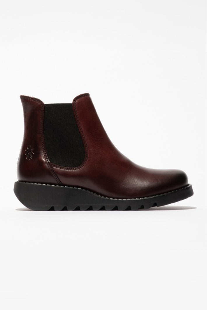 Fly London Salv Wine Purple Leather Ankle Boots P143195103, side view