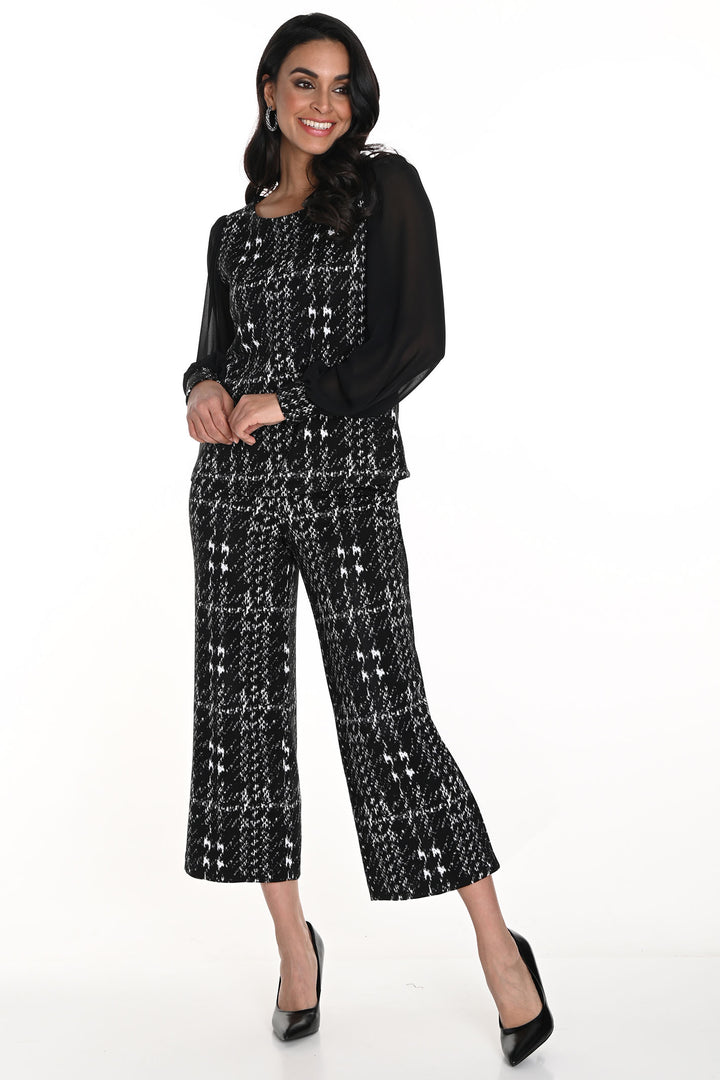 Frank Lyman Culotte Trouser Black Off White 243350 - Shirley Allum Boutique