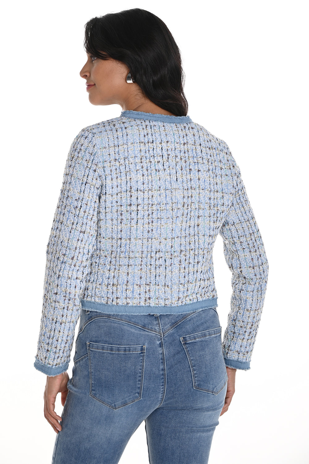 Frank Lyman Jacket Blue Boucle Denim Edged 256716U - Shirley Allum Boutique
