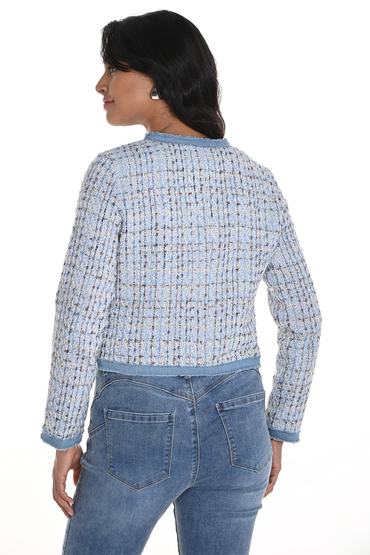 Frank Lyman Jacket Blue Boucle Denim Edged 256716U - Shirley Allum Boutique