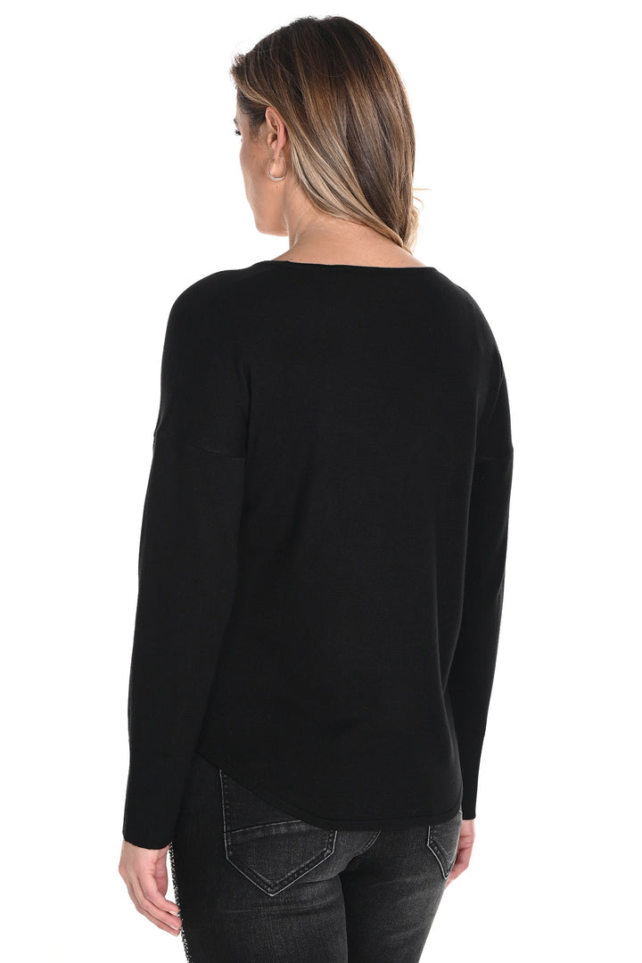 Frank Lyman Jumper Black V-Neck Diamante Heart 243491U