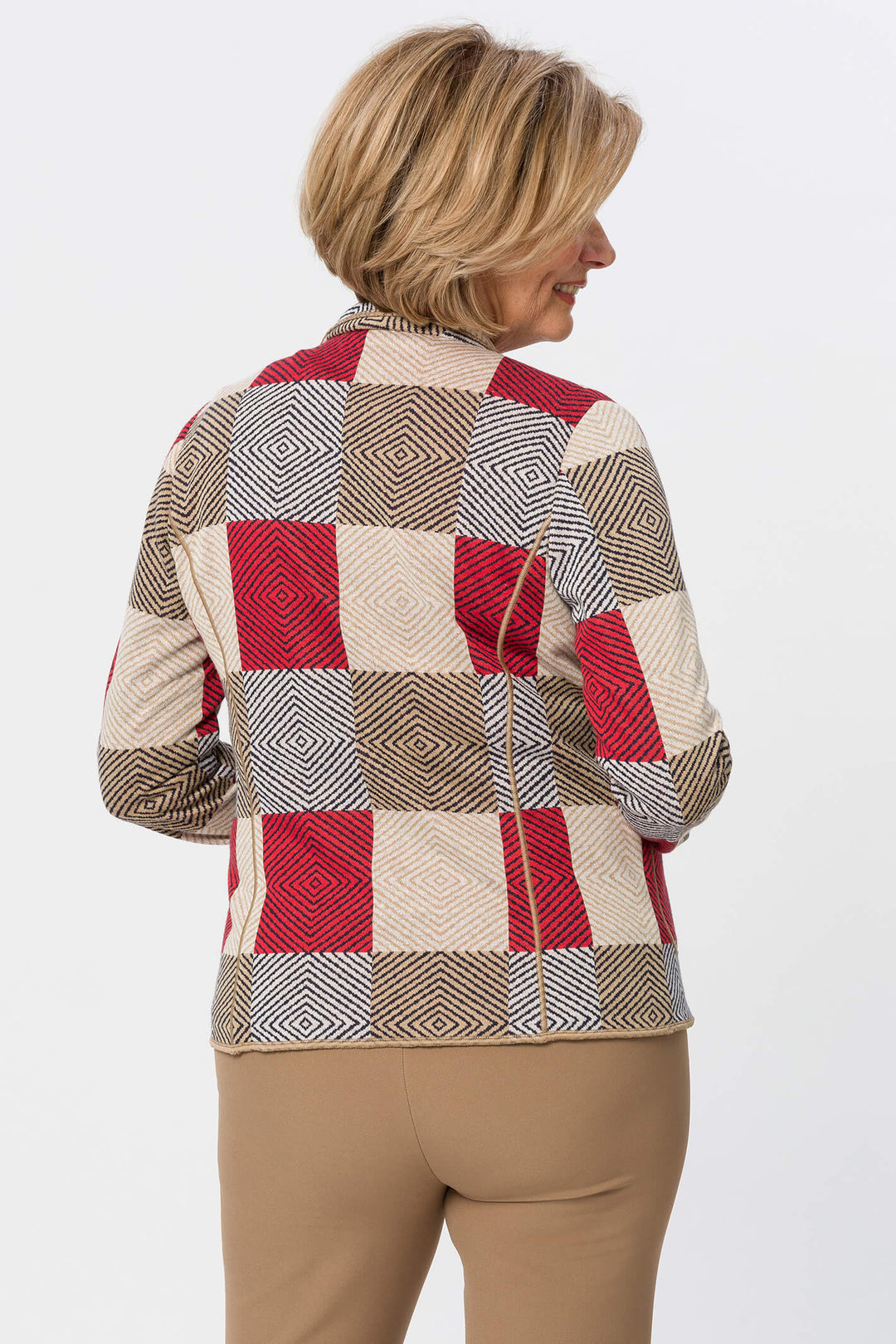 Frank Walder 108002 091 Red Check Knitted Jacket - Shirley Allum Boutique