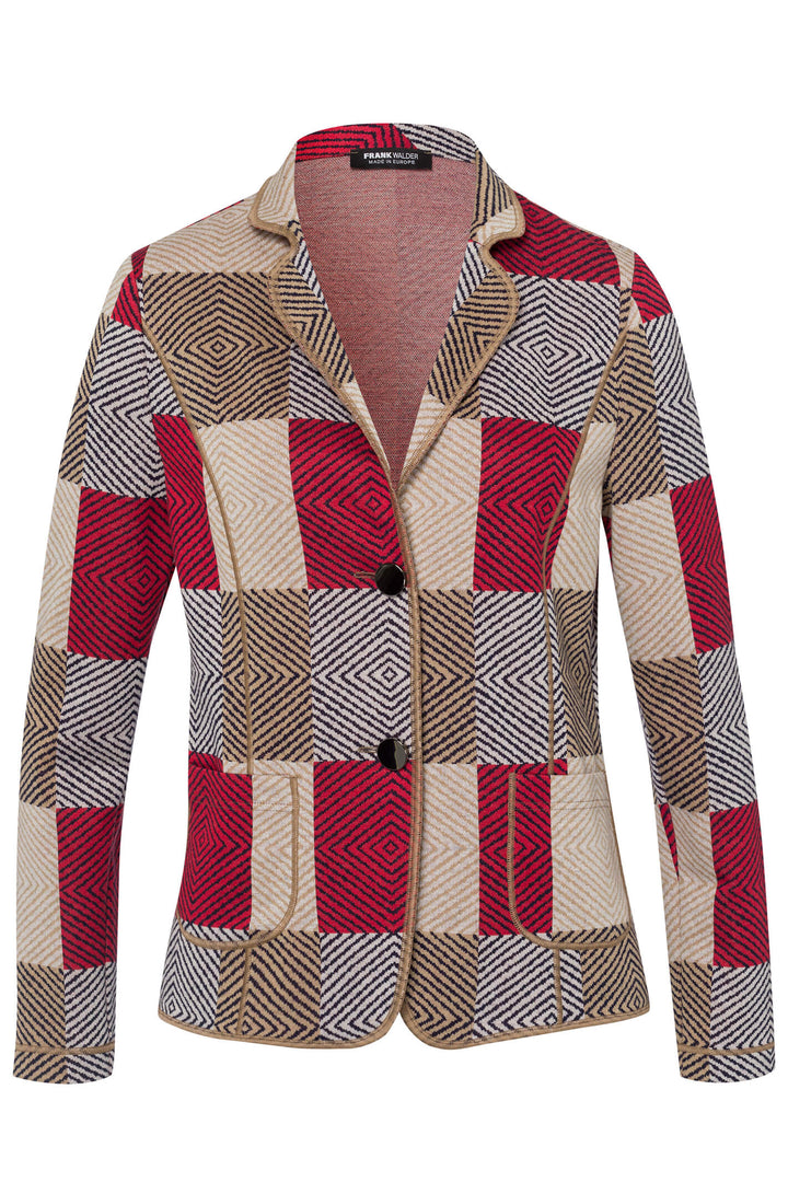 Frank Walder 108002 091 Red Check Knitted Jacket - Shirley Allum Boutique