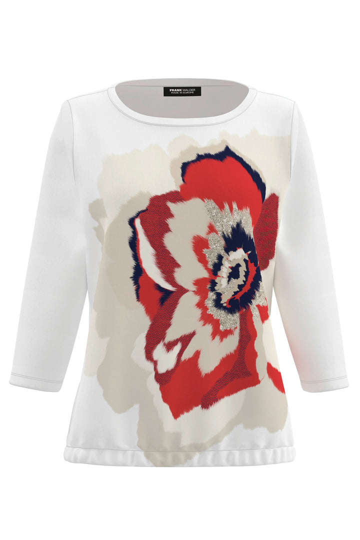 Frank Walder 109.402 647 036 Red Flower Print 3/4 Sleeve T-Shirt