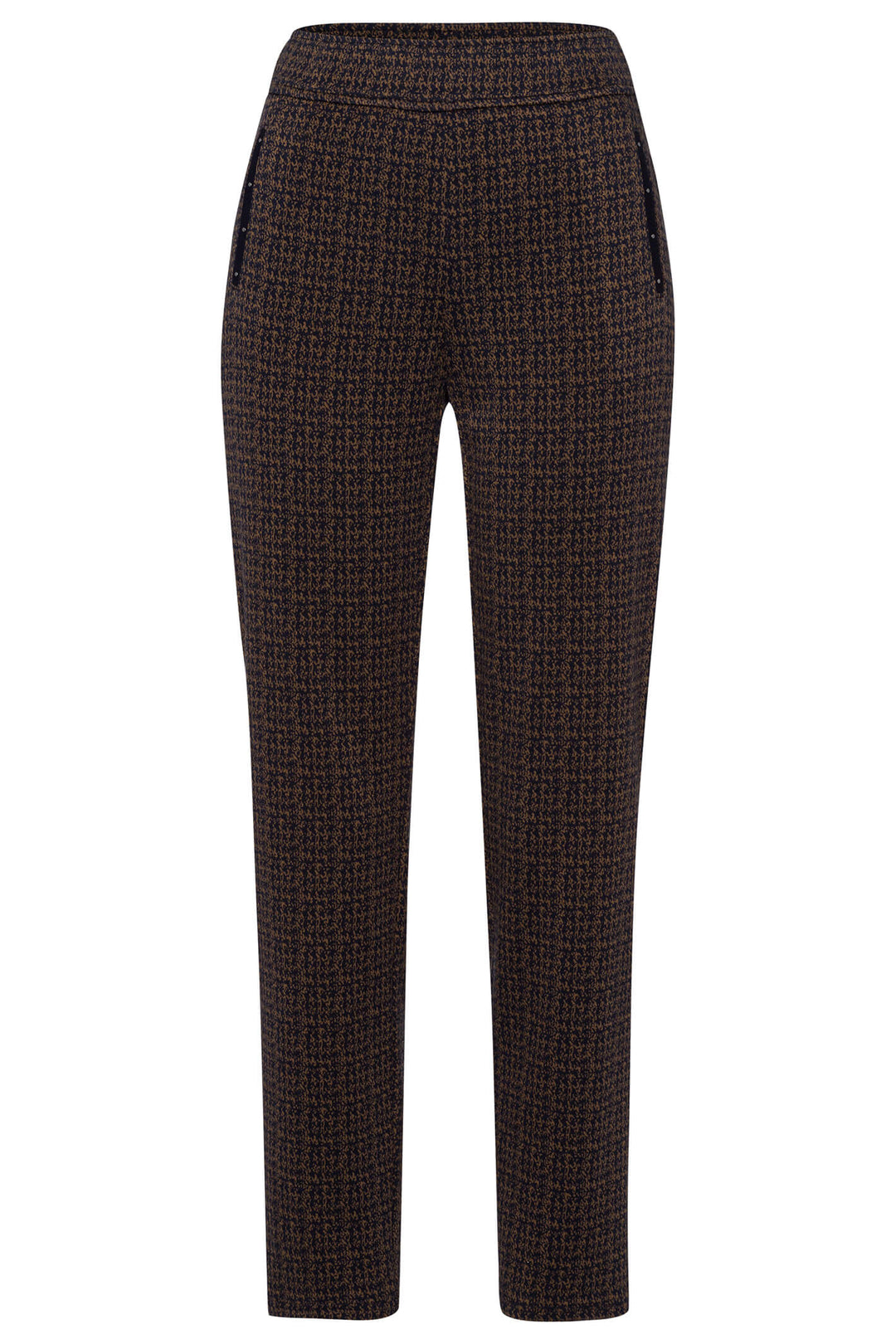 Frank Walder 309601 022 087 Brown Dogtooth Pull-On Trousers - Shirley Allum Boutique