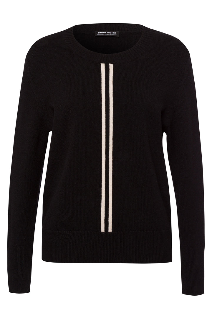 Black sweater with white vertical stripes on a white background