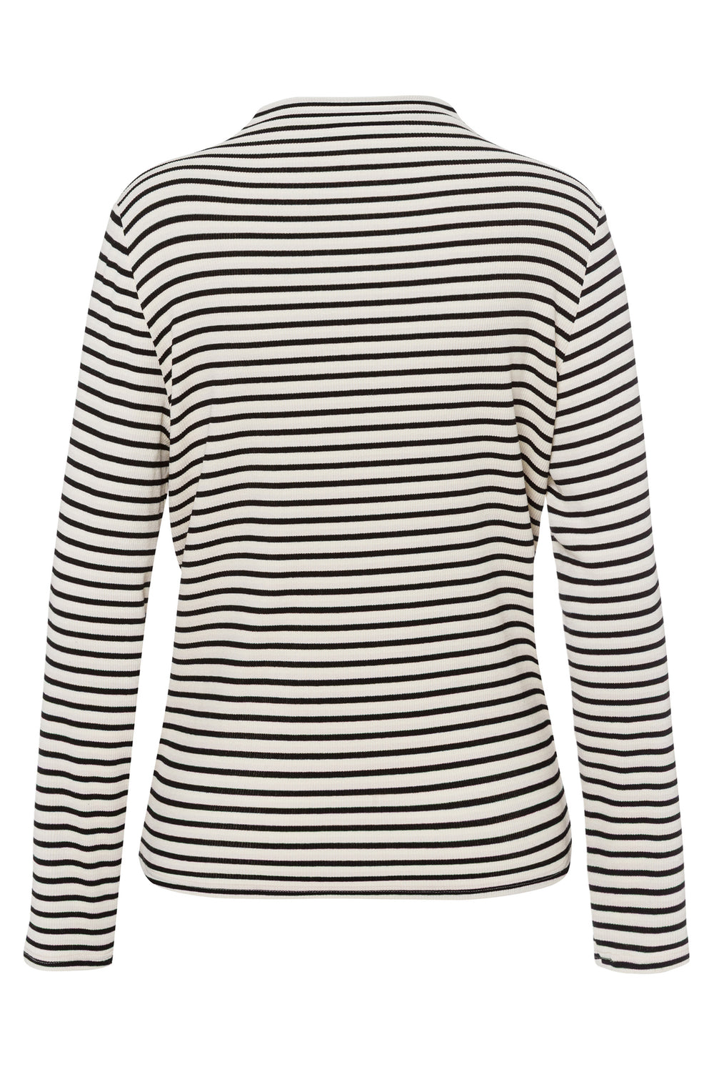 Black and white striped long-sleeve shirt on a white background