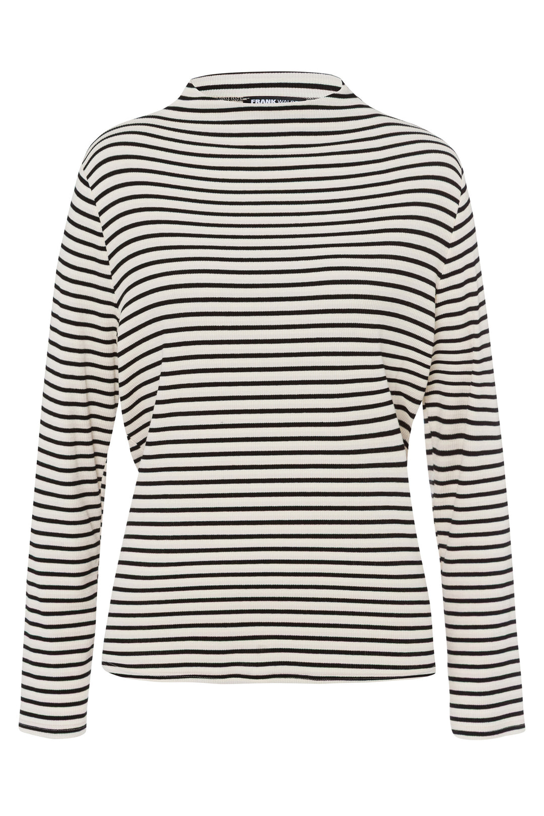 Black and white striped long-sleeve shirt on a white background