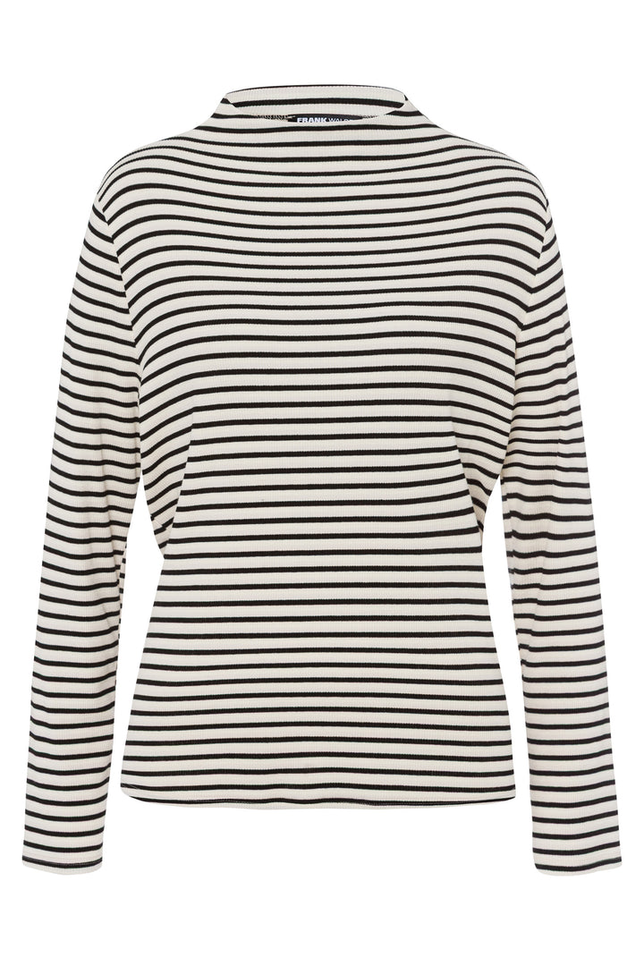 Black and white striped long-sleeve shirt on a white background