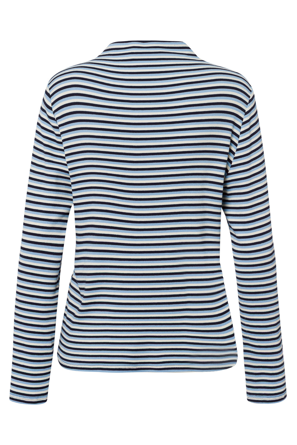 Blue and white striped long-sleeve shirt on a white background