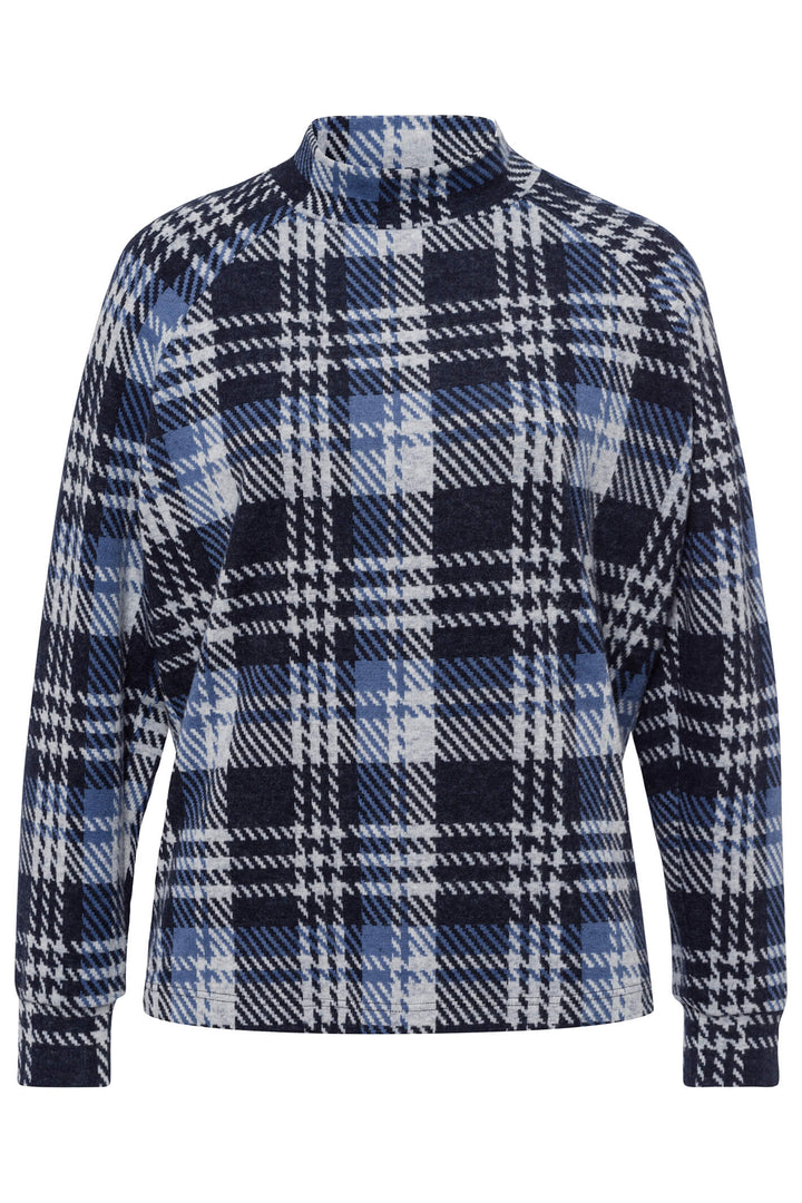 Frank Walder 622004 045 052 Blue Check High Neck Long Sleeve Jumper - Shirley Allum Boutique