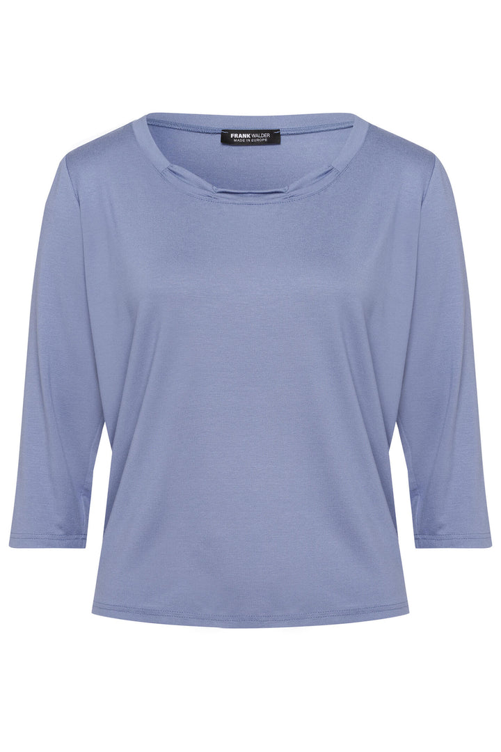 Frank Walder 622401 000 535 Dusty Blue Ruched Neck Top - Shirley Allum Boutique