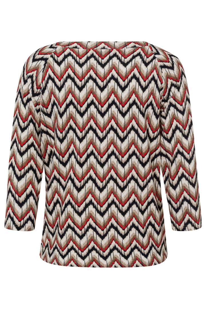 Frank Walder 722410 536 036 Beige Zipzag Print 34 Sleeve Top - Shirley Allum Boutique