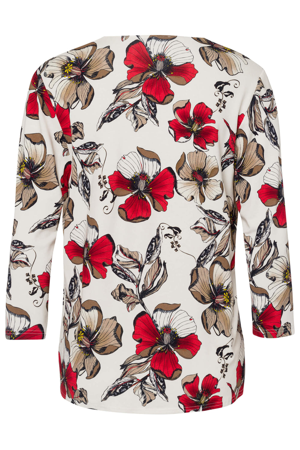 Frank walder 723421 519 091 Cream Floral Print Split Neck Top - Shirley Allum Boutique