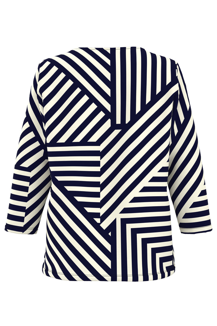 Frank Walder 725.406 Navy Geometric Print 3/4 Sleeve Top 539 059