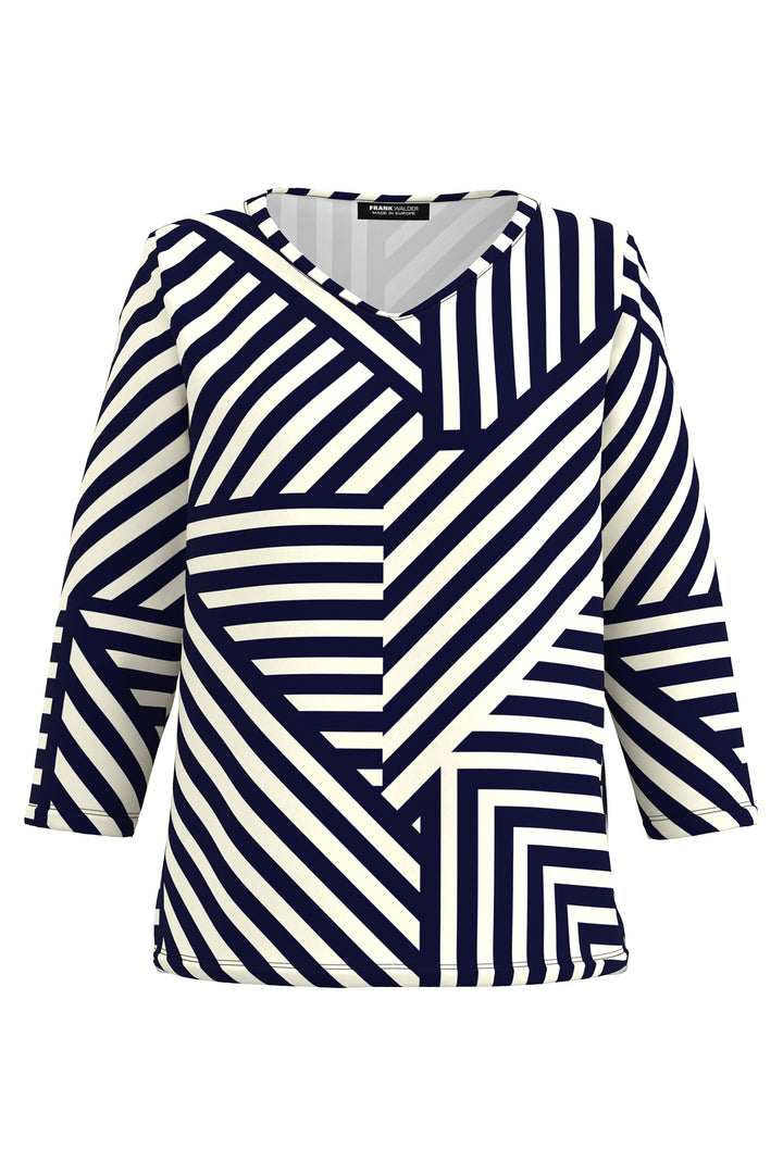 Frank Walder 725.406 Navy Geometric Print 3/4 Sleeve Top 539 059