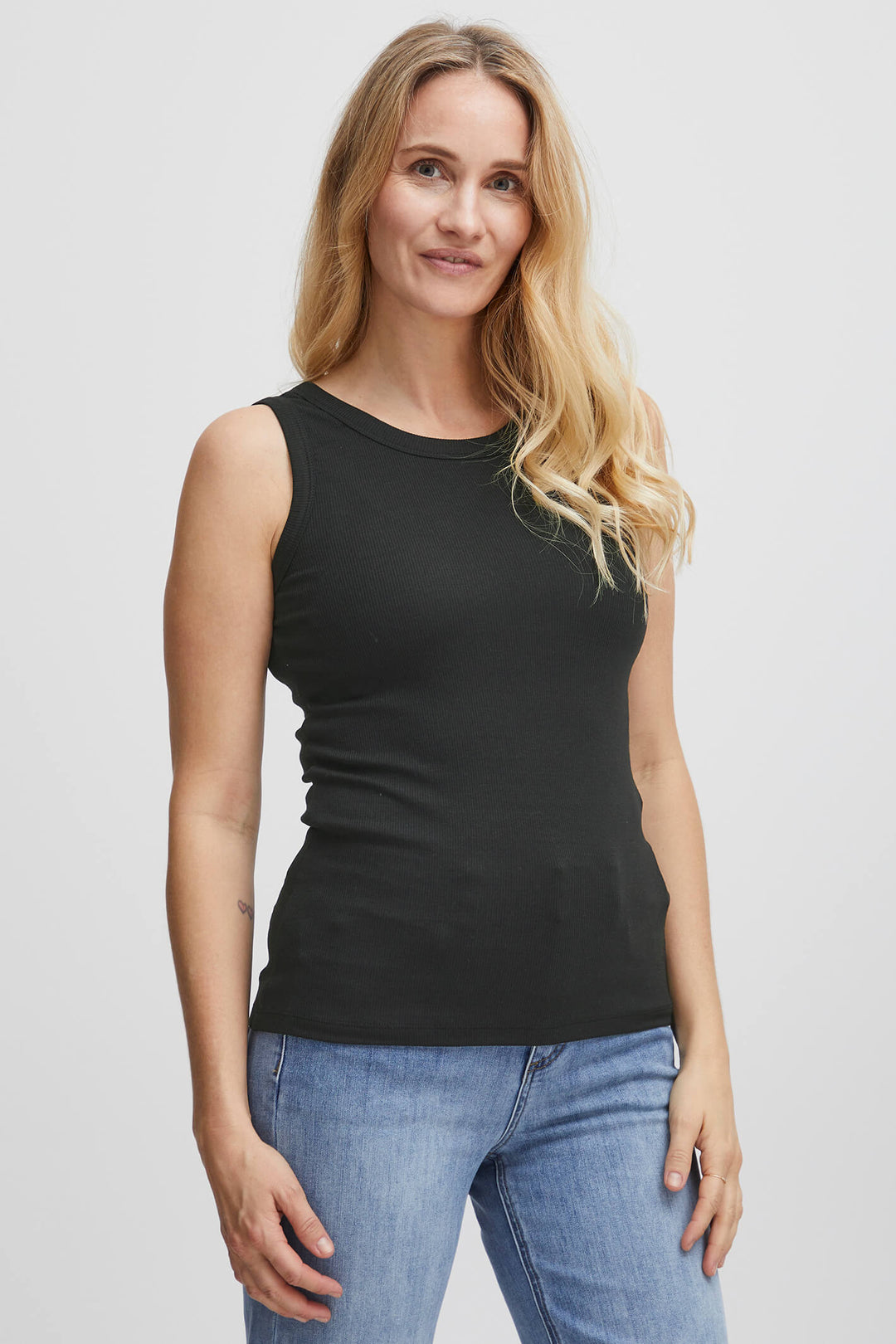 Fransa 20612012 Black Ribbed Vest Top - Shirley Allum Boutique