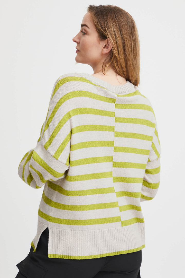 Fransa 20612456 Dark Citron Mix Striped Round Neck Jumper - Shirley Allum Boutique