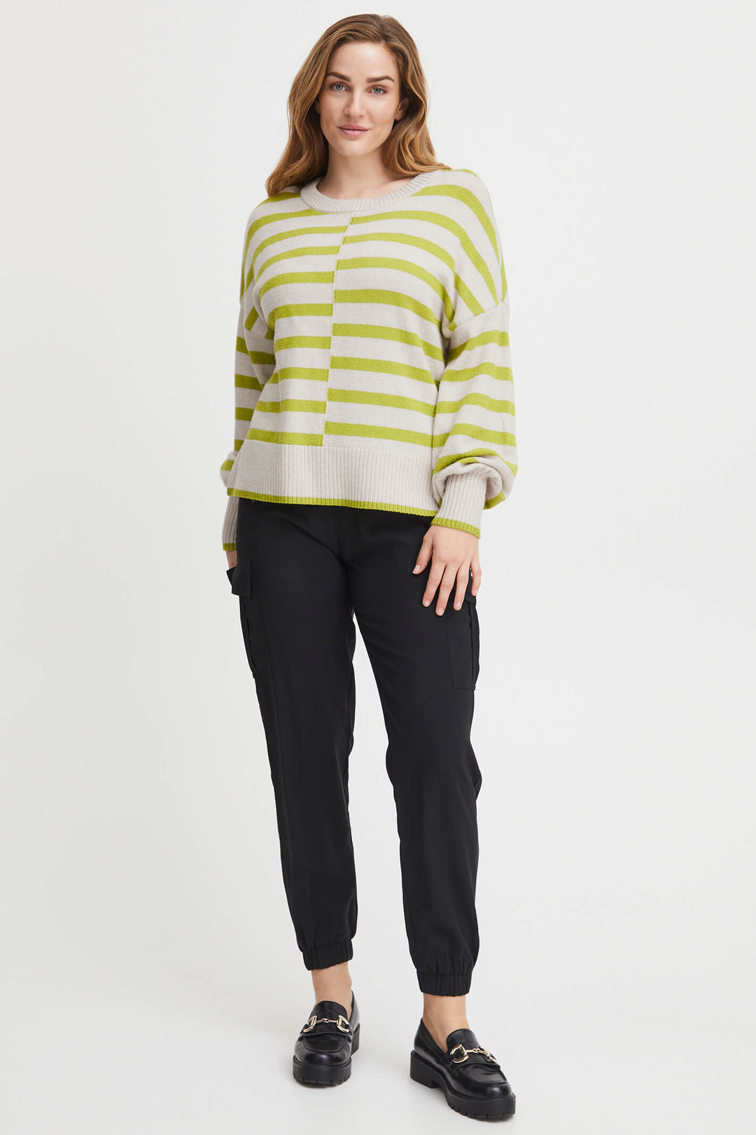 Fransa 20612456 Dark Citron Mix Striped Round Neck Jumper - Shirley Allum Boutique