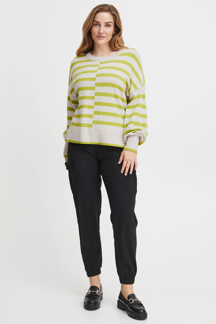 Fransa 20612456 Dark Citron Mix Striped Round Neck Jumper - Shirley Allum Boutique
