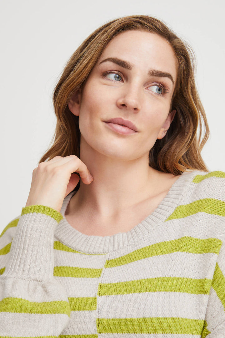Fransa 20612456 Dark Citron Mix Striped Round Neck Jumper - Shirley Allum Boutique