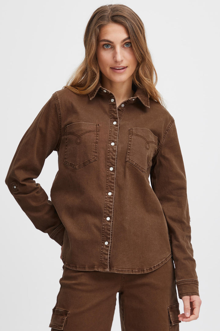 Fransa 20612471-191116 Carafe Brown Shirt Jacket - Shirley Alum Boutique