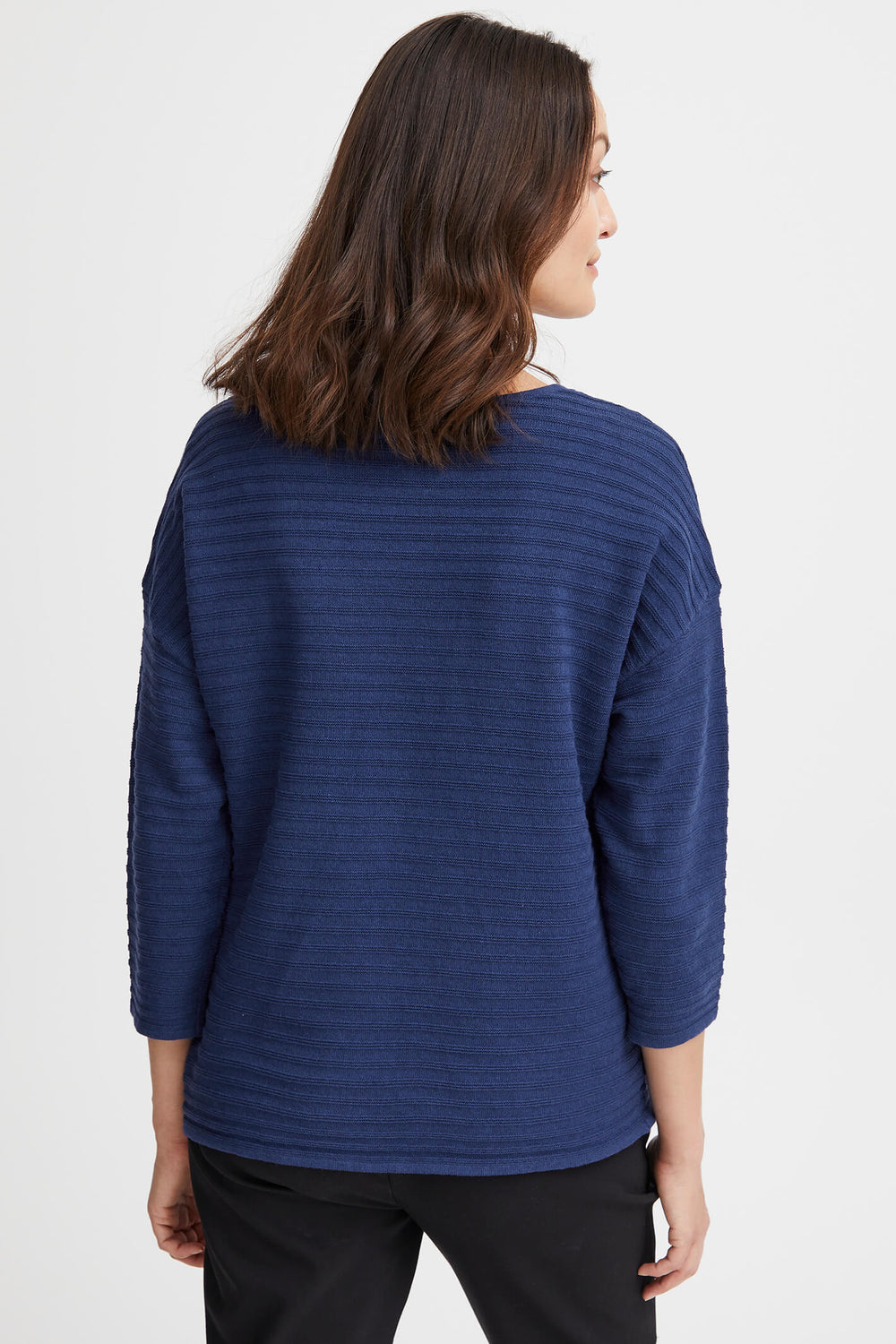 Fransa 20612939 FRSinne Bellwether Blue Boat Neck Ribbed Jumper - Shirley Allum Boutique