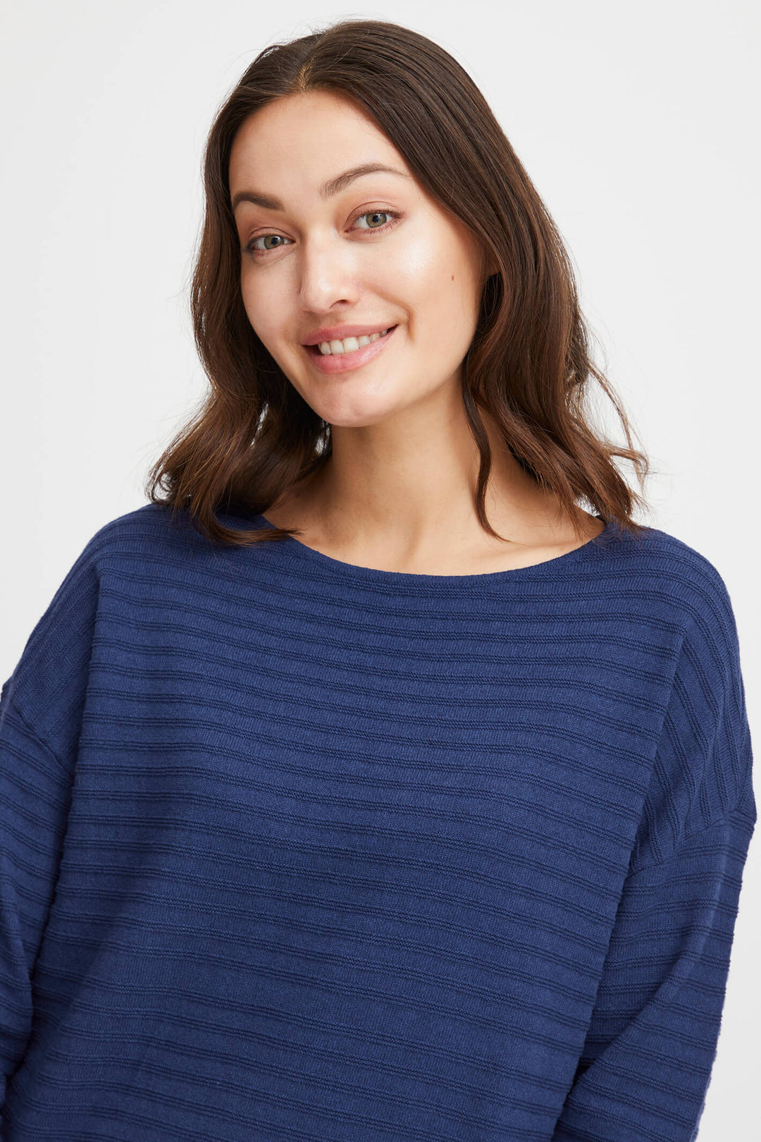 Fransa 20612939 FRSinne Bellwether Blue Boat Neck Ribbed Jumper - Shirley Allum Boutique