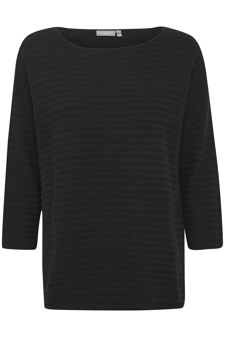 Fransa 20612939 FRSinne Black Boat Neck Ribbed Jumper - Shirley Allum Boutique