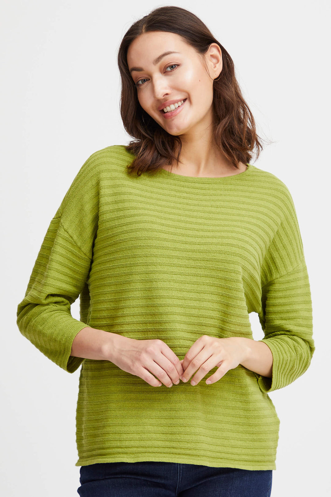 Fransa 20612939 FRSinne Dark Citron Green Boat Neck Ribbed Jumper - Shirley Allum Boutique