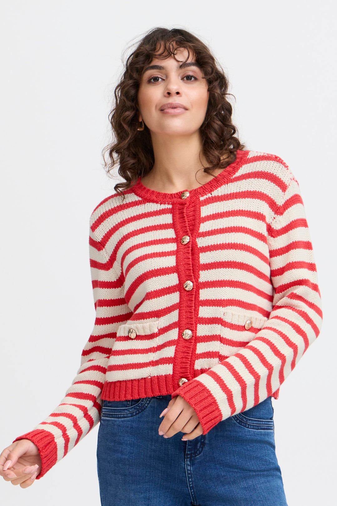 Fransa Cardigan FRbelinda 1 Poinsettia Mix 20615113 201203 - Shirley Allum Boutique
