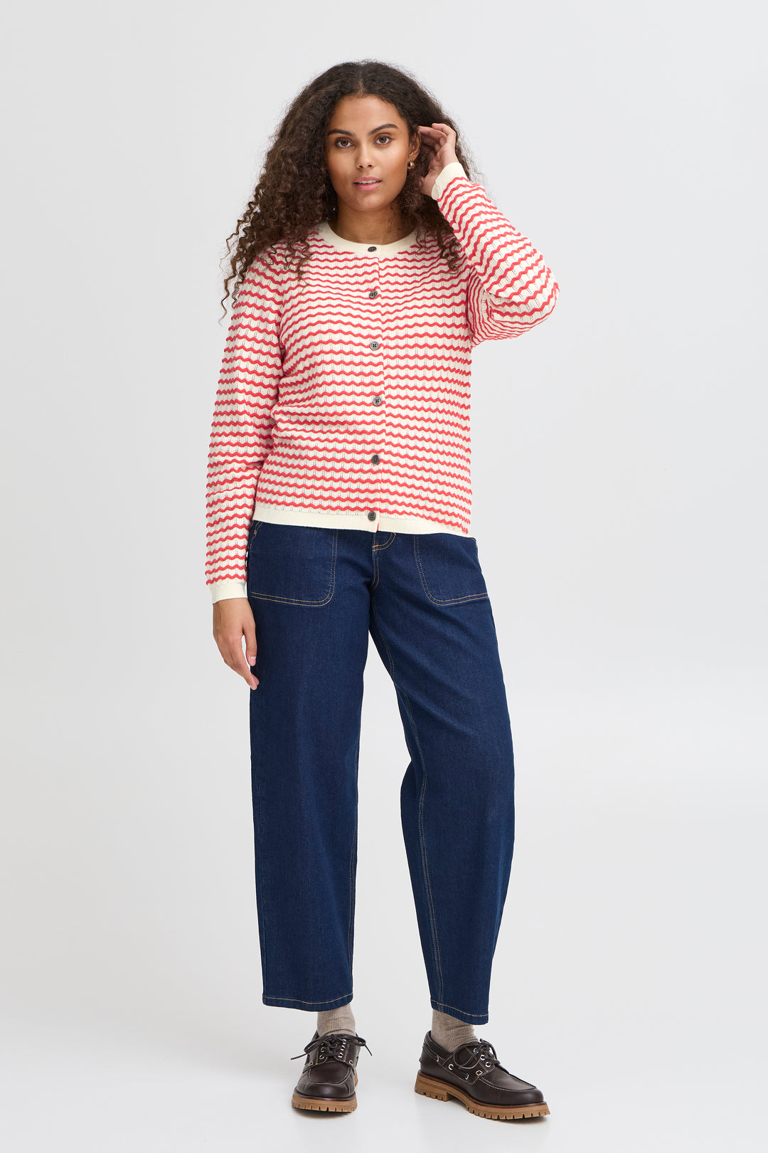 Fransa Cardigan FRluma 1 Red Poinsettia Mix 20615583 201203 - Shirley Allum Boutique