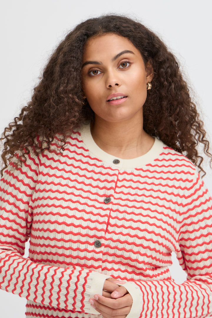 Fransa Cardigan FRluma 1 Red Poinsettia Mix 20615583 201203 - Shirley Allum Boutique