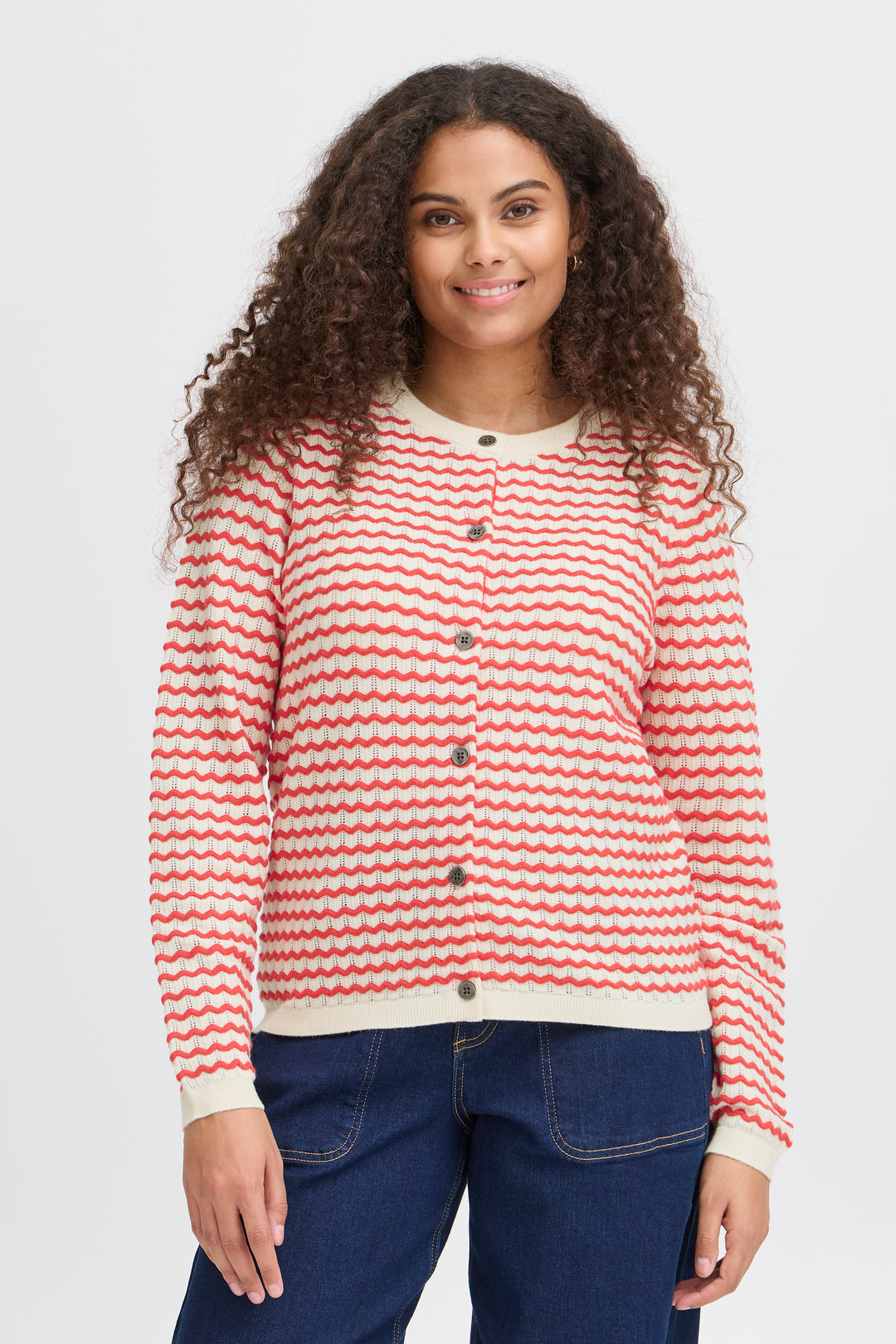 Fransa Cardigan FRluma 1 Red Poinsettia Mix 20615583 201203 - Shirley Allum Boutique