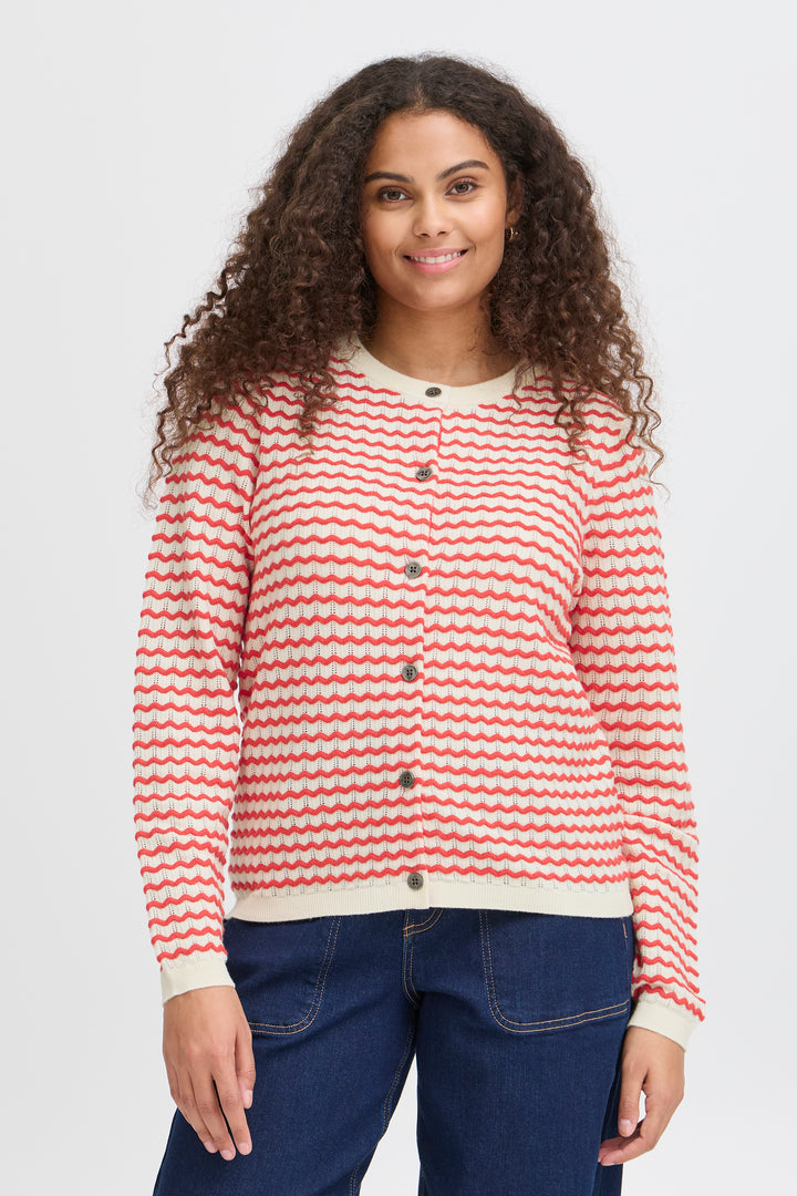 Fransa Cardigan FRluma 1 Red Poinsettia Mix 20615583 201203 - Shirley Allum Boutique