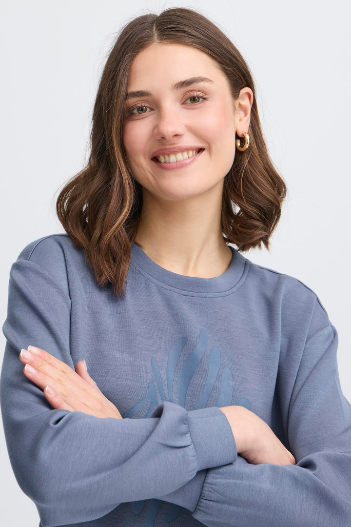 Fransa FRAurora Bering Sea Blue Motif Sweatshirt 20615944 184028