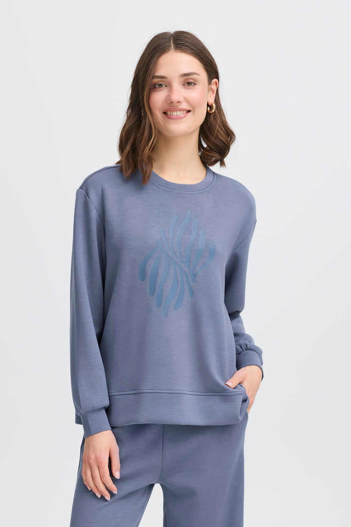 Fransa FRAurora Bering Sea Blue Motif Sweatshirt 20615944 184028