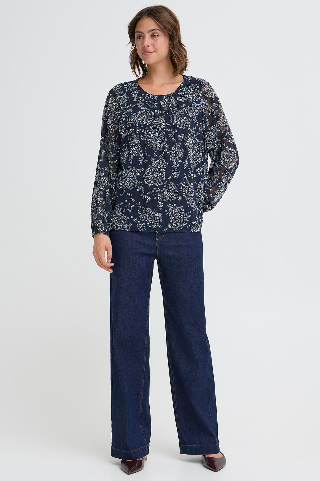 Fransa FRChay 20617204 900003201 Floral Night Sky Navy Print Blouse