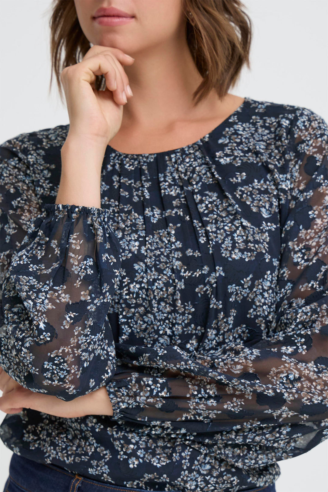 Fransa FRChay 20617204 900003201 Floral Night Sky Navy Print Blouse